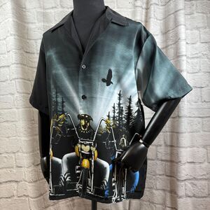Harley Davidson Cafe Motorcycle Dogs Camp Shirt Mens Large Doberman Bull Dog